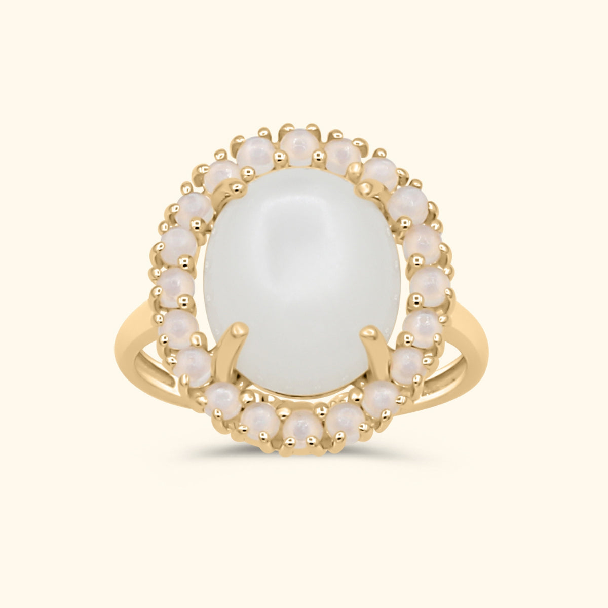 Livia Moonstone Halo Ring | 9K Gold
