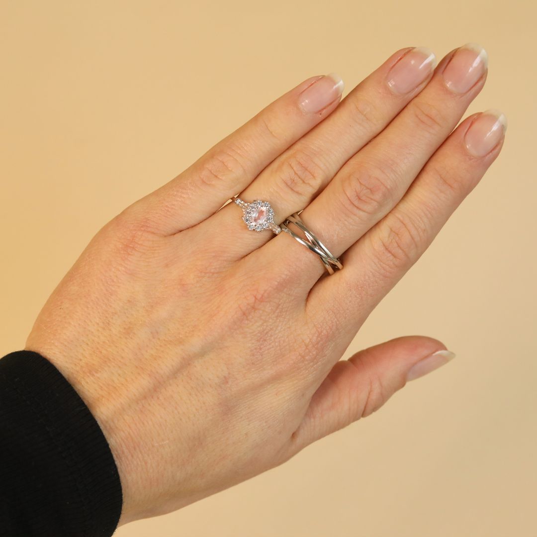 Vintage Rose Quartz Flower ring silver
