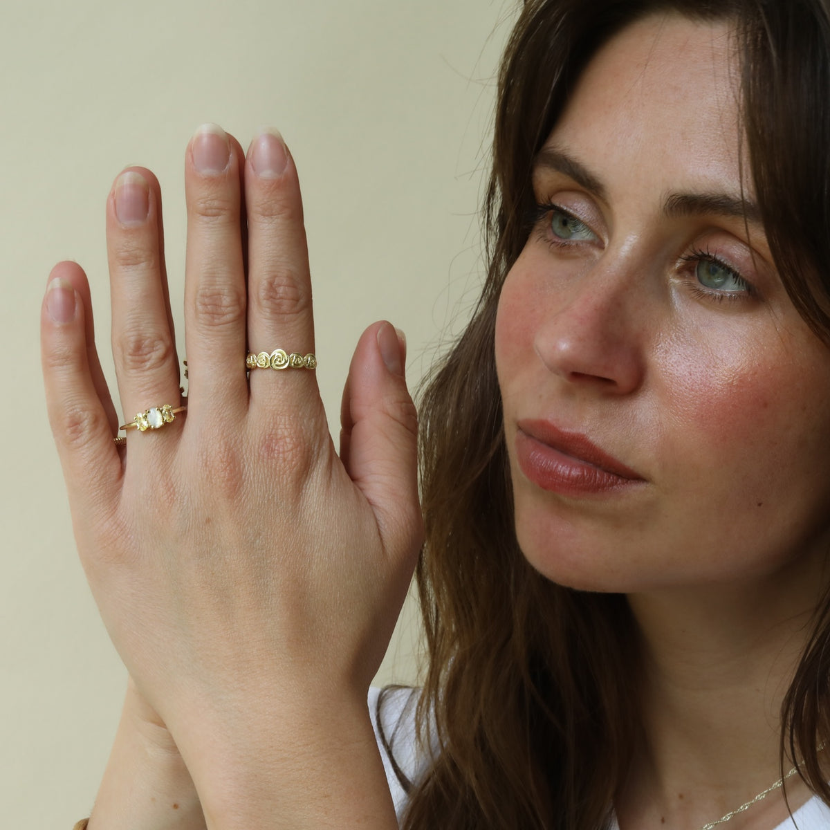 Vintage Triple Pearl Canary Ring