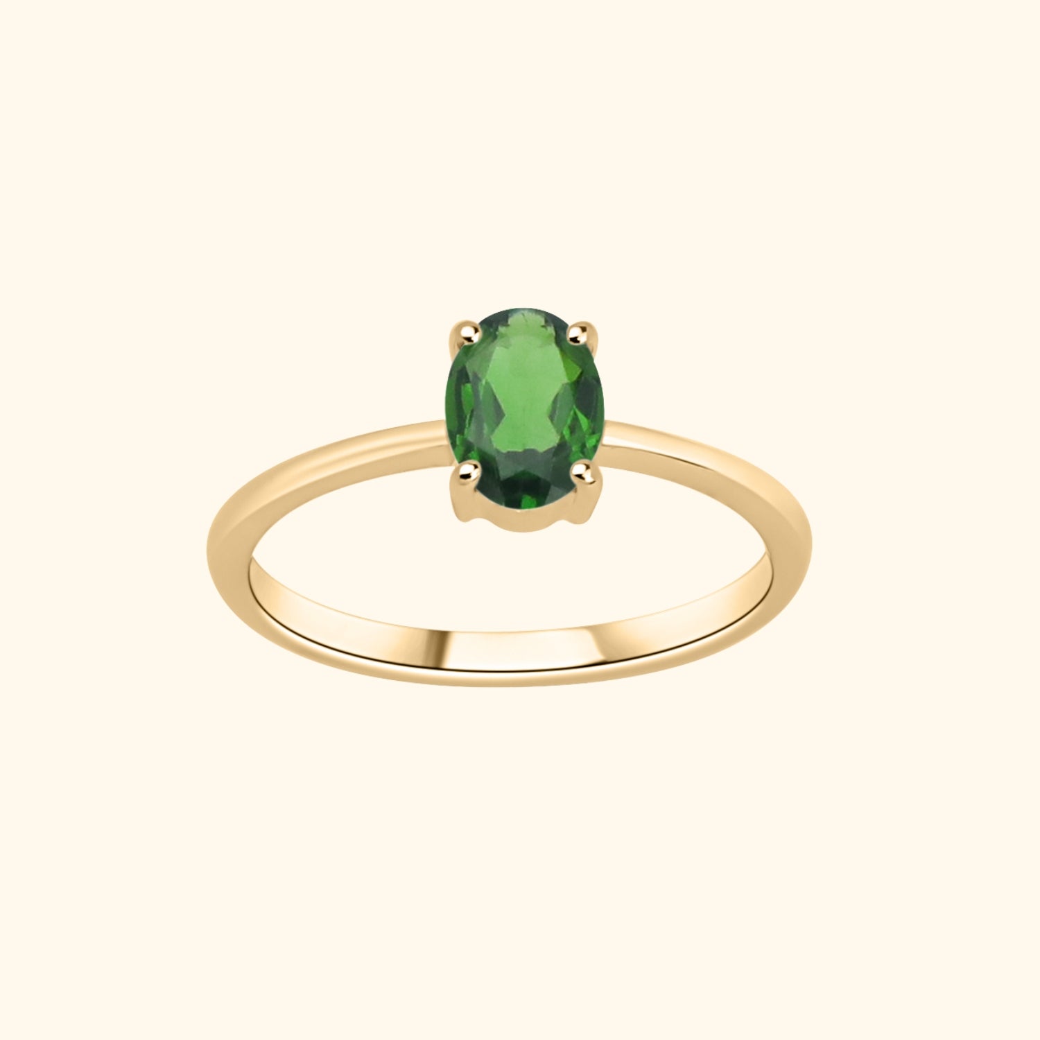 Peggy ring van 9 karaat goud met ovale groene chrome diopside steen