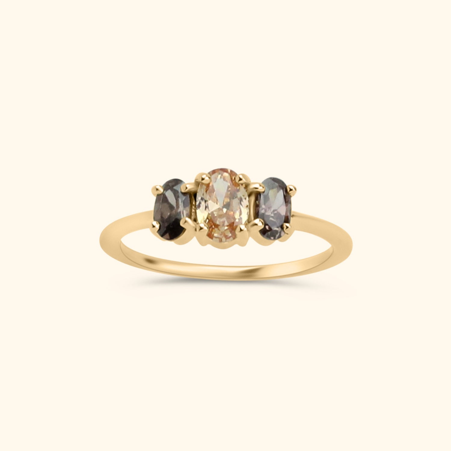 Vintage Triple Brown Champagne ring | Gold plated ring voor dames