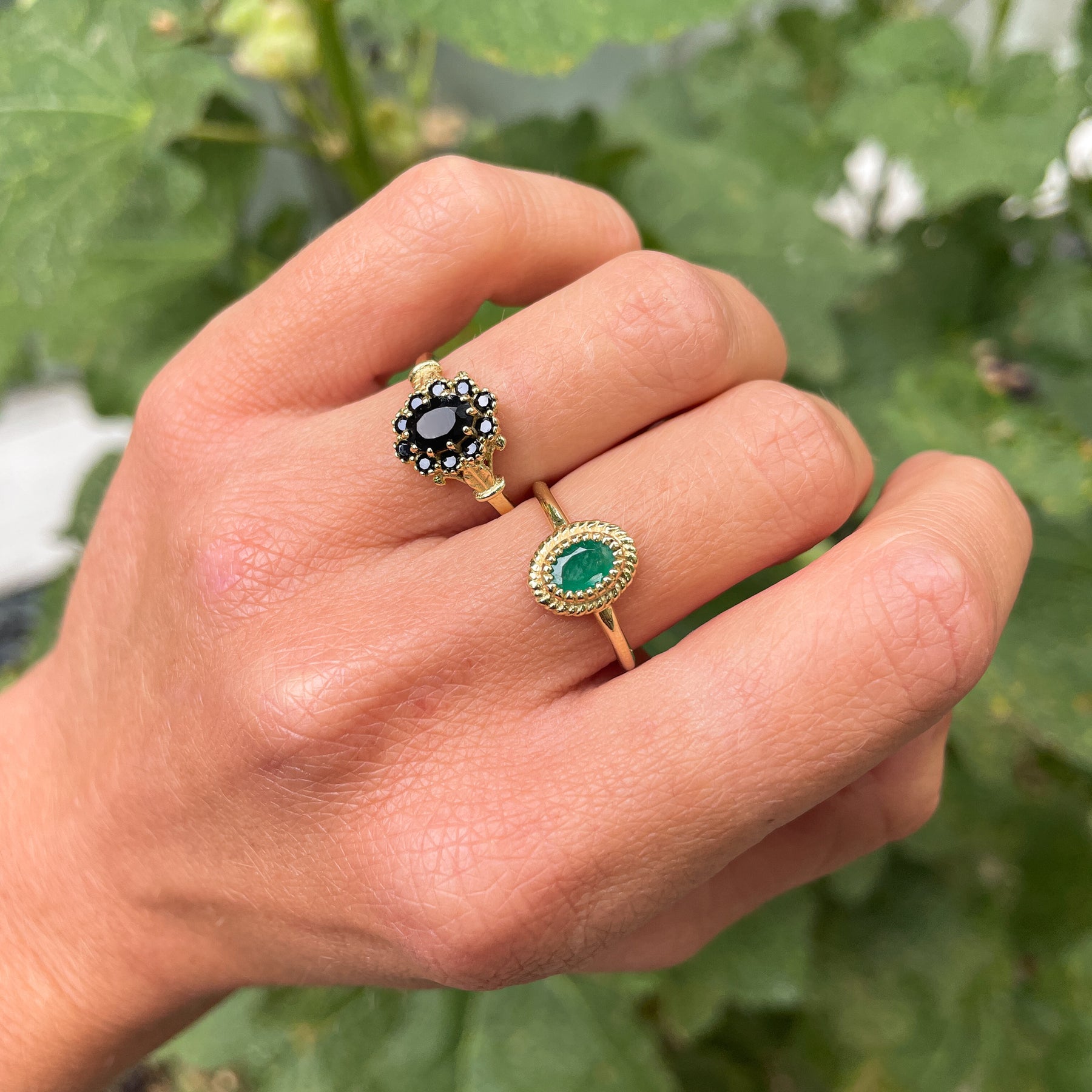 Vintage Spinel Flower ring | 14K Goud