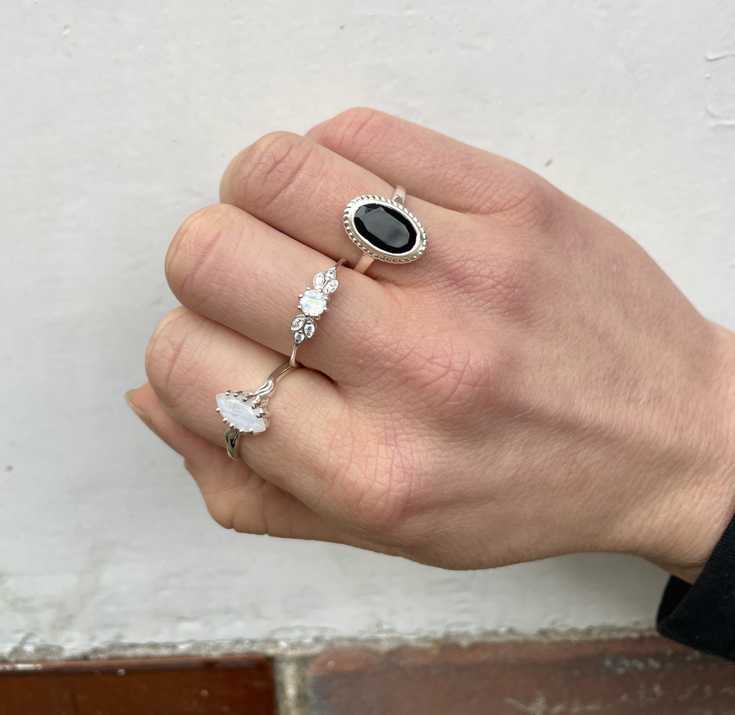 Vintage Moonstone Flower ring silver