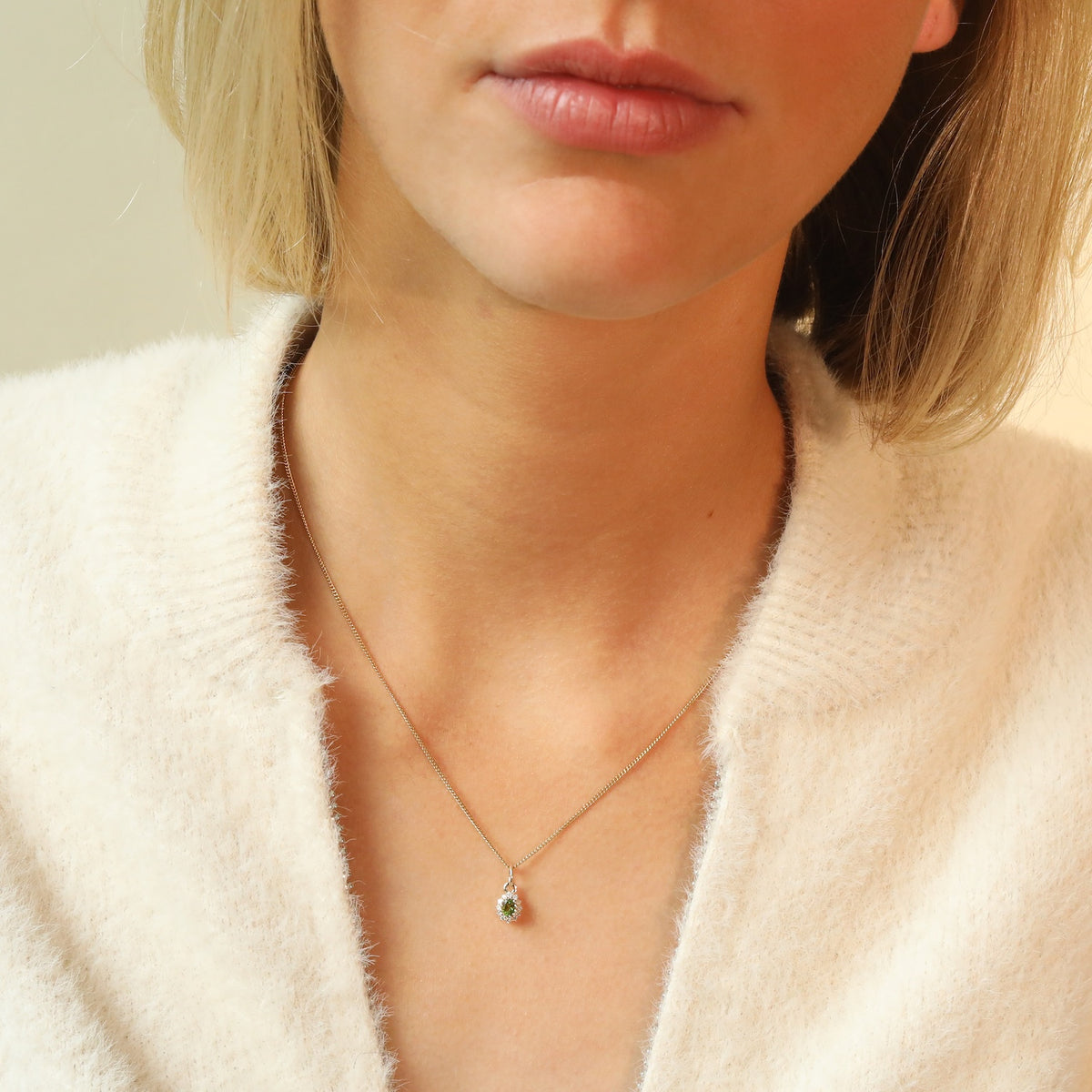 Tiny Lady Diana green tourmaline pendant | 9K