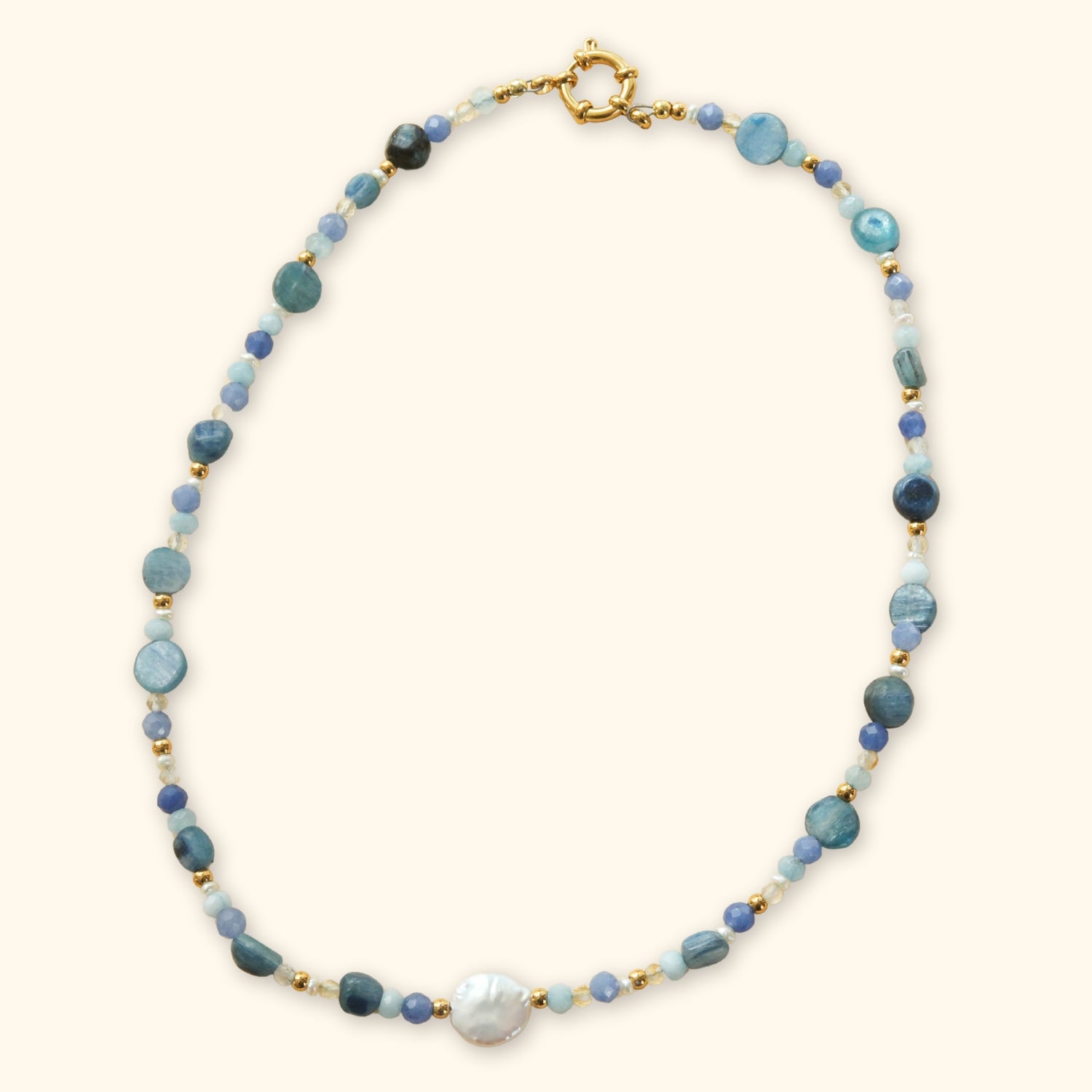 Chunky blue pearl bead necklace