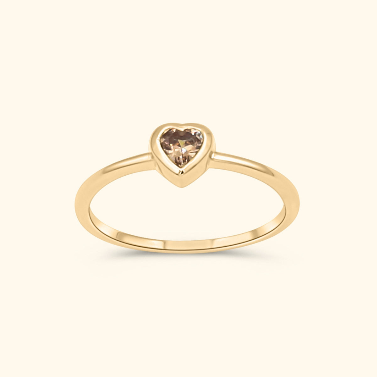 Goudkleurige ring met hartvormige champagne steen – Champagne Heart ring dames sieraden