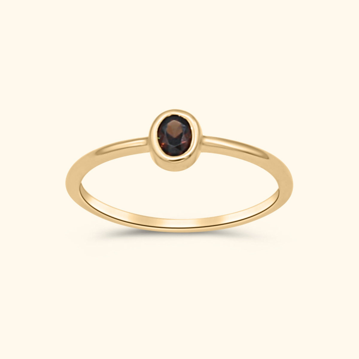 Goudkleurige stacking ring met ovale bruine steen – Elly Brown Stacker Ring dames