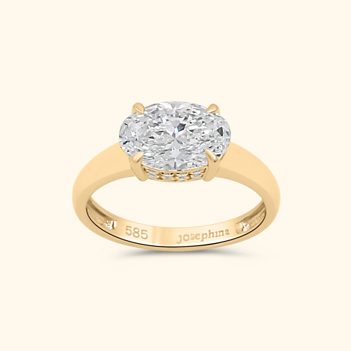 Eloise 2 ct East to West Oval Diamond Ring – Double Hidden Halo | 14K Gold