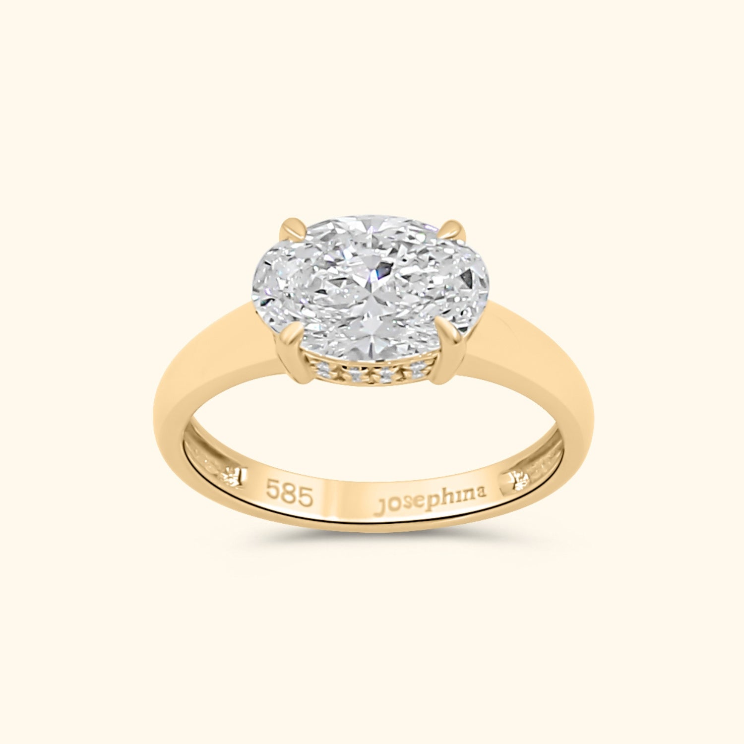 Eloise 2 ct East to West Oval Diamond Ring – Double Hidden Halo | 14K Gold