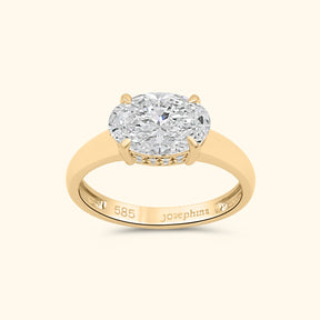 Eloise 2 ct East to West Oval Diamond Ring – Double Hidden Halo | 14K Gold
