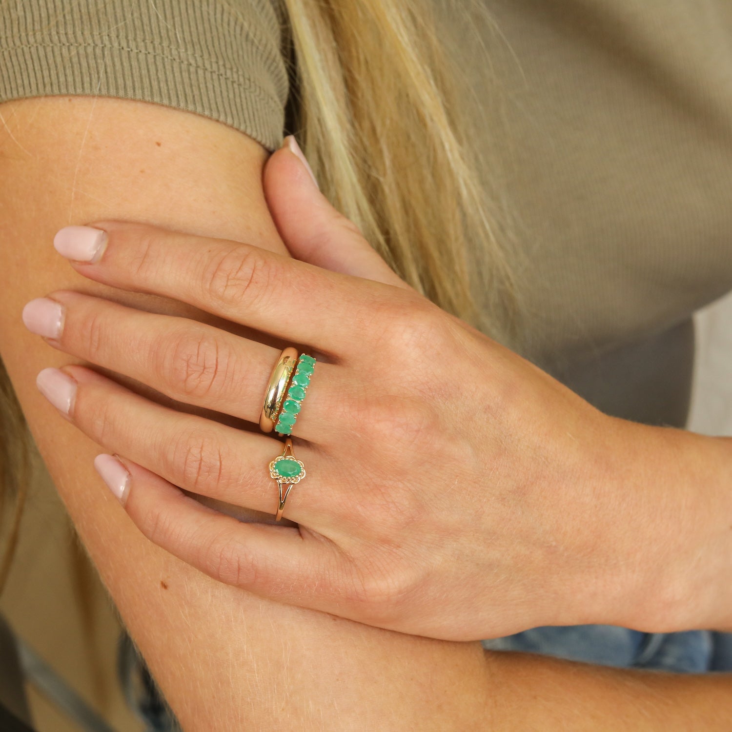 Emerald flower ring | 14K gold