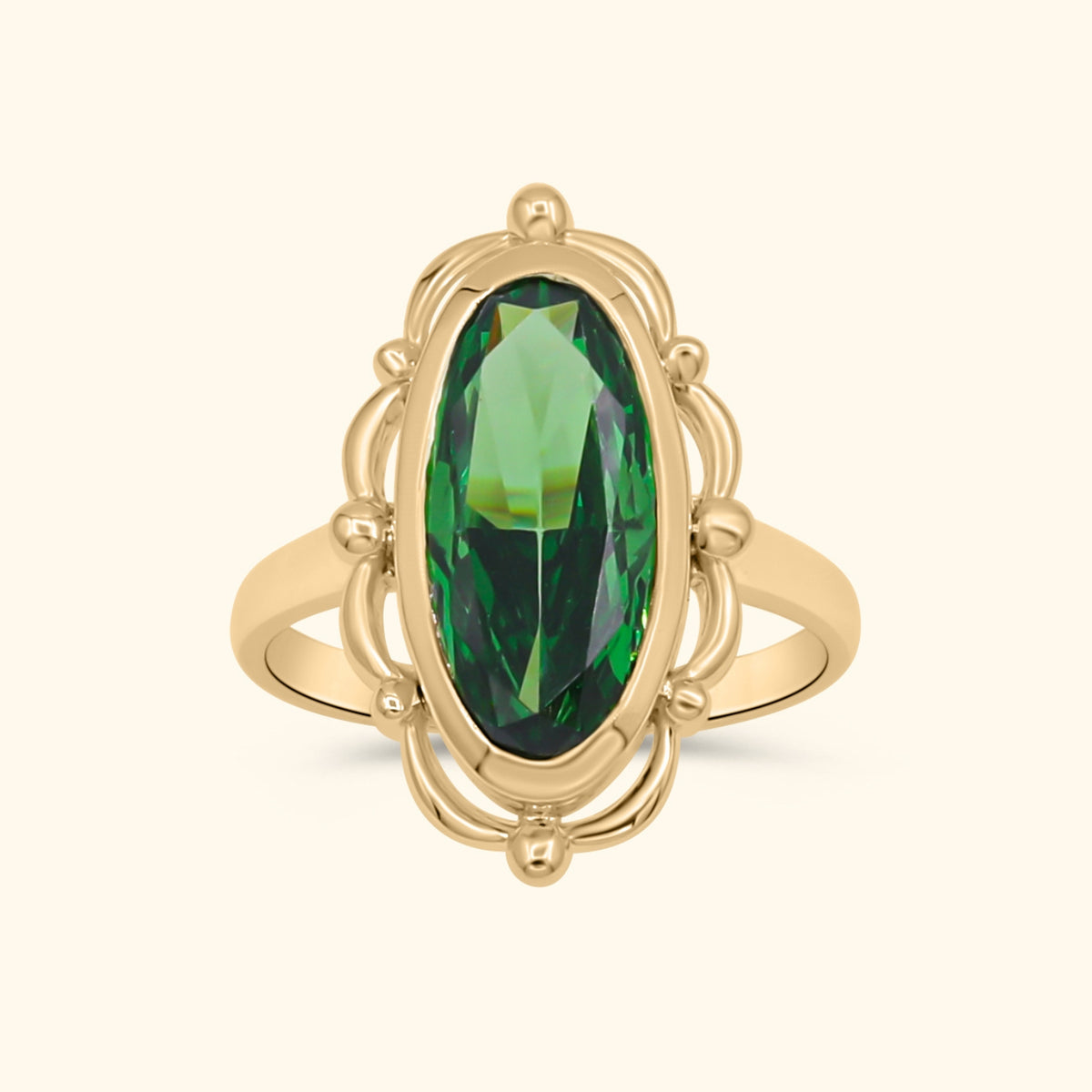 Jane Vintage Green Ring | Gold Plated