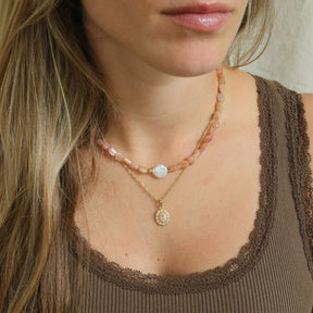 Chunky zonnesteen kralen ketting