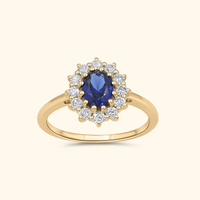 9 karaat gouden ring met blauwe saffier en diamanten – Lady Diana Sapphire Diamond Ring voor dames