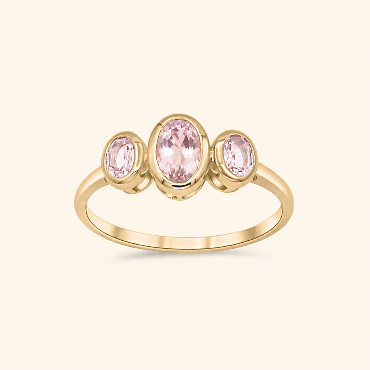 licht roze toermalijn ring in 14 karaat goud