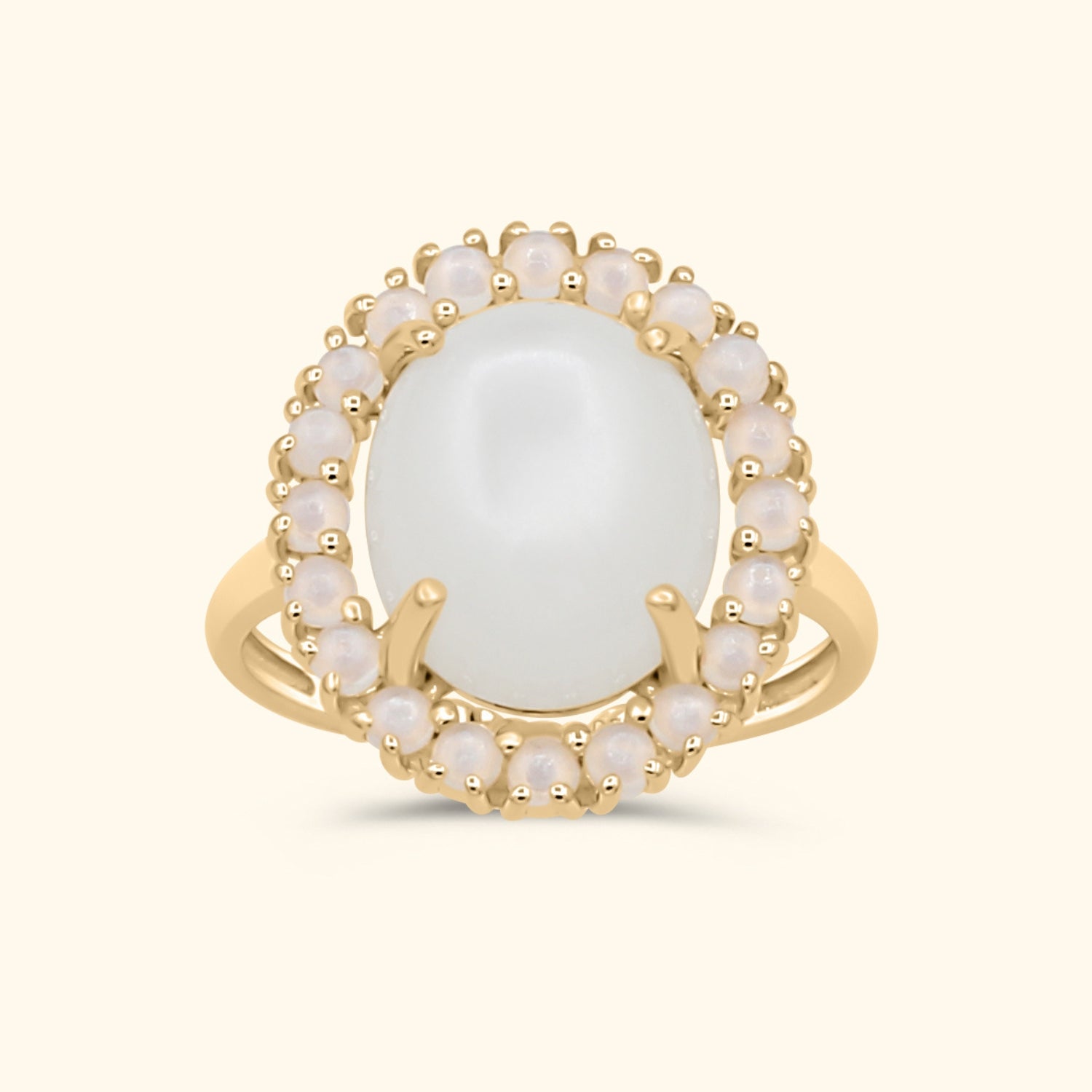 Livia Moonstone Halo Ring | 9K Gold