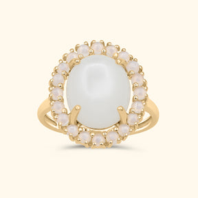 Livia Moonstone Halo Ring | 9K Gold