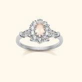 Vintage Rose Quartz Flower ring silver