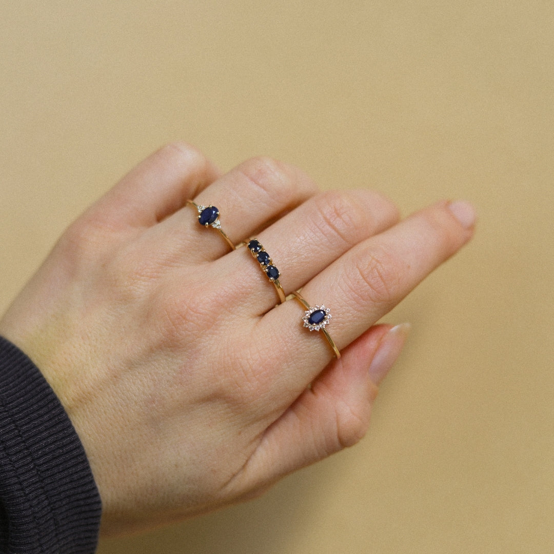 Trio Blue Sapphire ring | 14K Goud