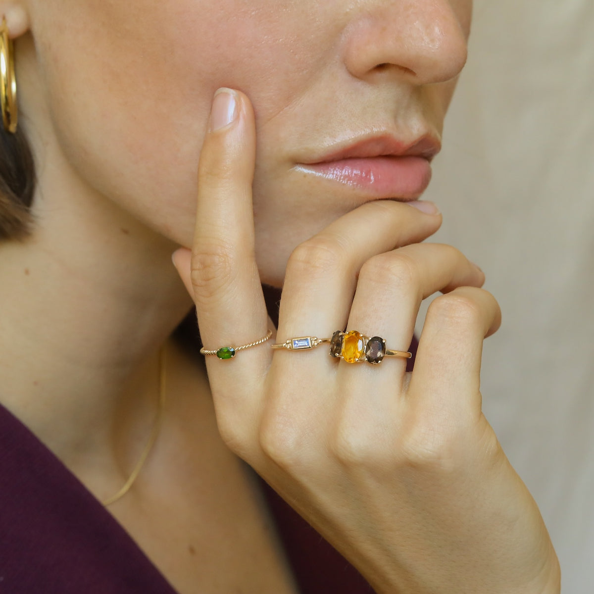 Smoky Citrine trio ring | 9K