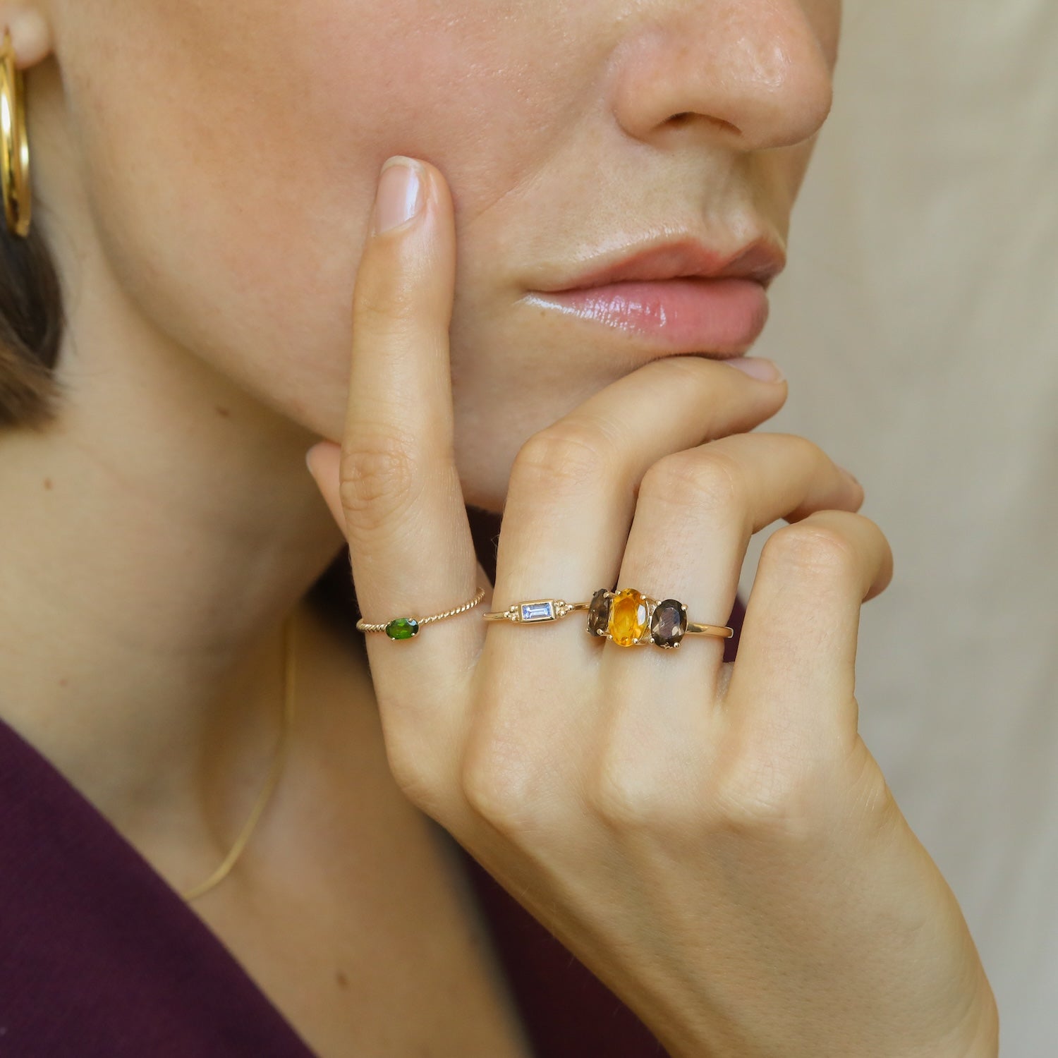 Smoky Citrine trio ring | 9K