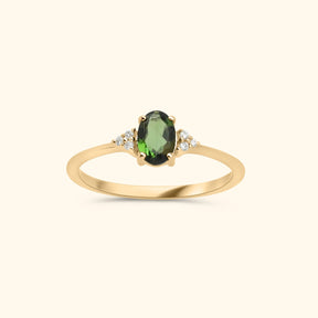 Ring met groene toermalijn en diamanten - 9 karaat