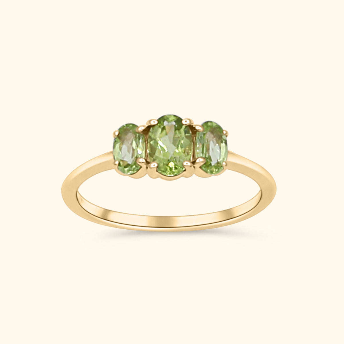 14 karaat gouden ring met drie groene peridot stenen – Triple Peridot ring dames