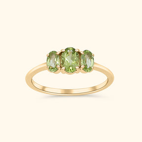 14 karaat gouden ring met drie groene peridot stenen – Triple Peridot ring dames