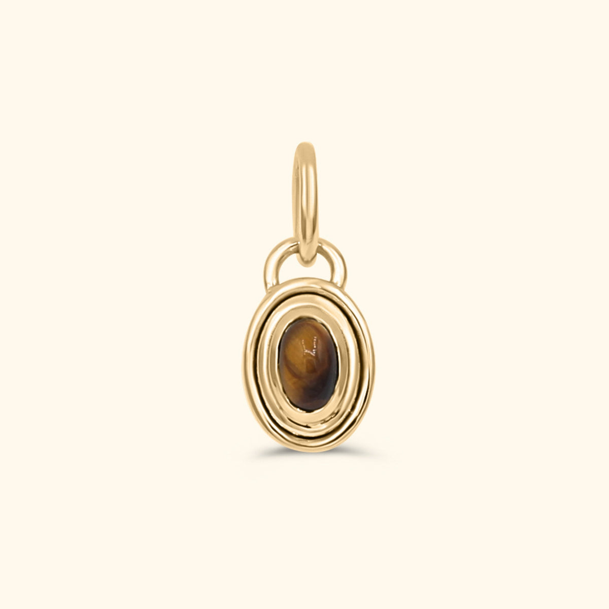 Alex Tiger Eye pendant van gold plated brass met ovale tijgeroog steen – Josephina Jewelry