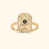 Goudkleurige Art Deco ring met een smoky quartz – vintage statement sieraad.