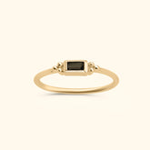 Caly Smoky Baguette Ring - 9 karaat gouden ring met baguettevormige rookkwarts steen