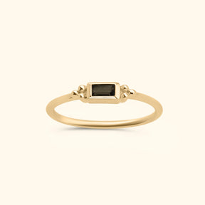 Caly Smoky Baguette Ring - 9 karaat gouden ring met baguettevormige rookkwarts steen