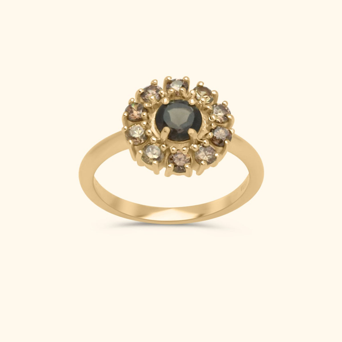 Elegant Smoky Flower Ring - gold plated damesring met bruine stenen in bloemvorm