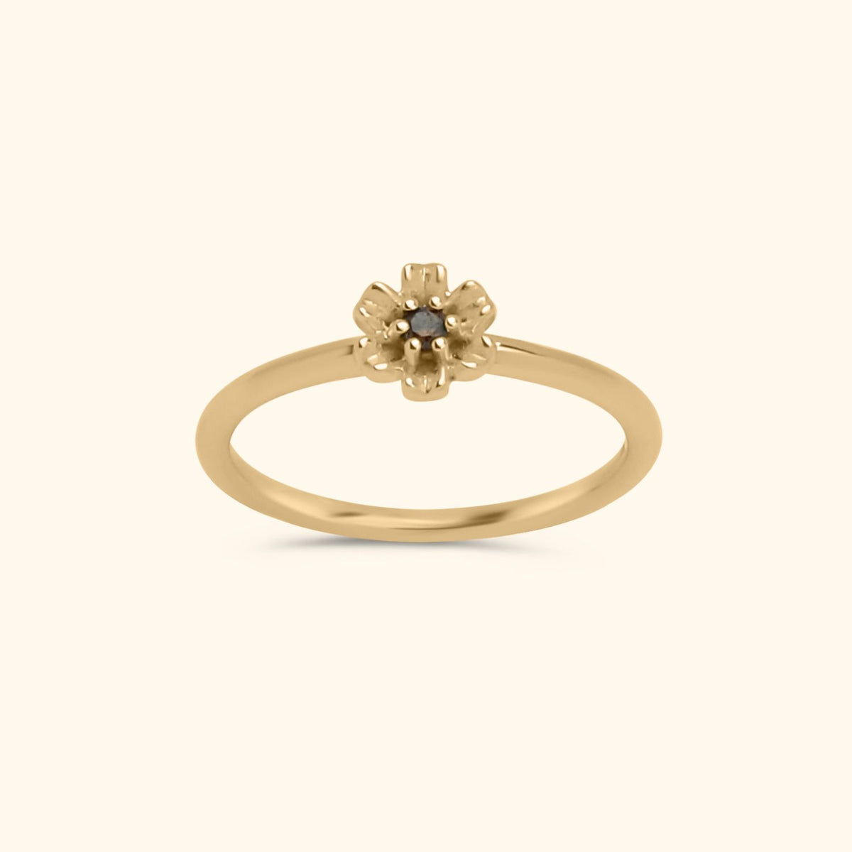 Elegant Tiny Brown Flower Ring - goudkleurige damesring met bloemdesign en bruine stenen.