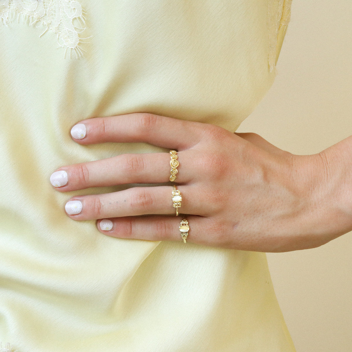 Vintage Triple Pearl Canary Ring