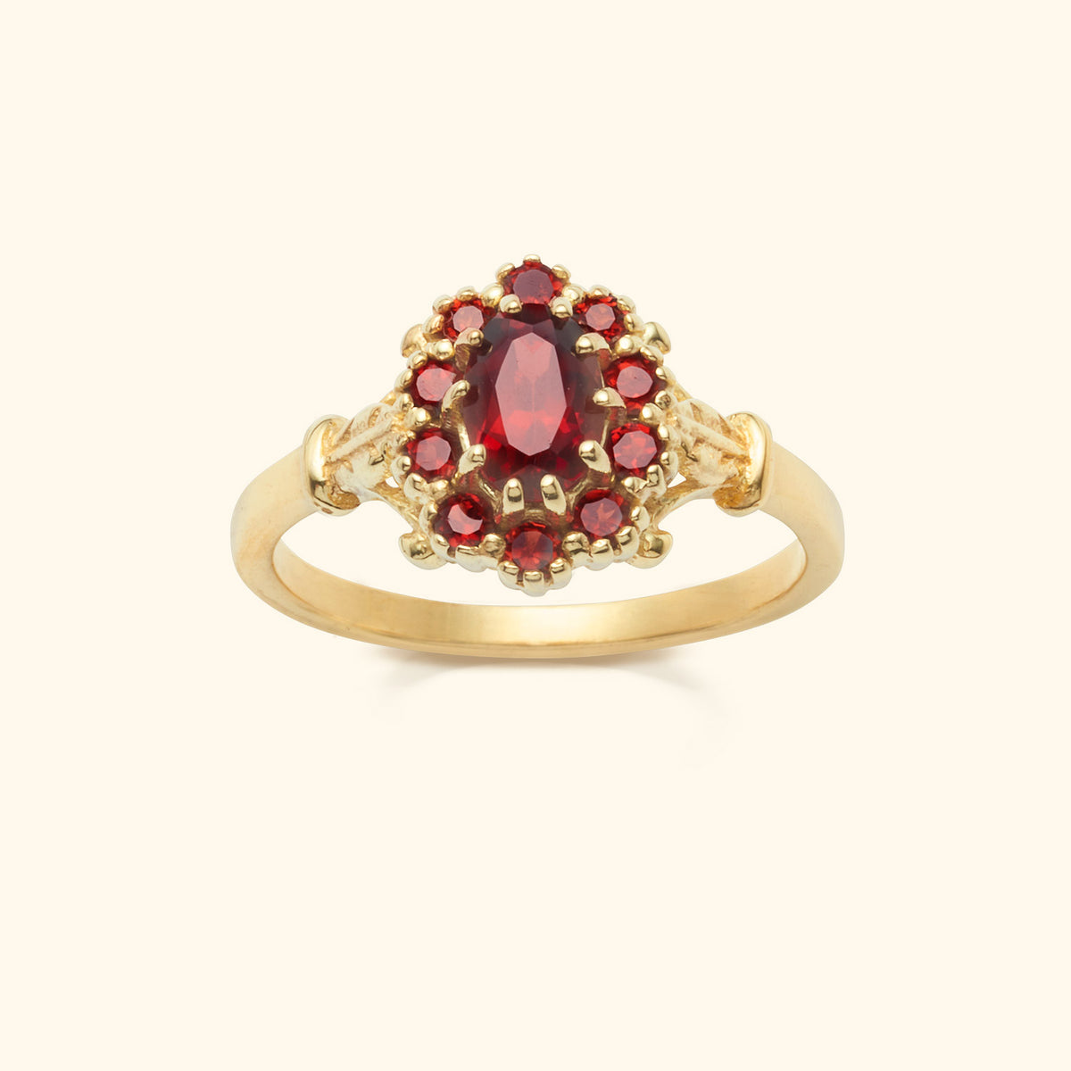 Vintage Garnet Flower ring | 14K
