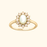 Goudkleurige Lady Diana ring met parelmoer en champagne zirconia