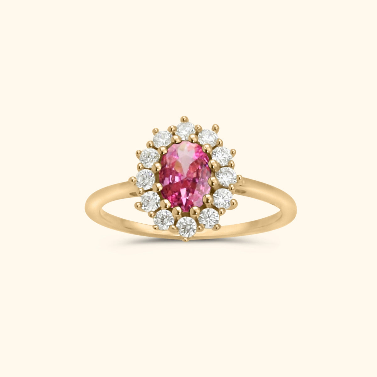 Lady Diana Ring Pink, goudkleurige ring voor dames met roze steen.