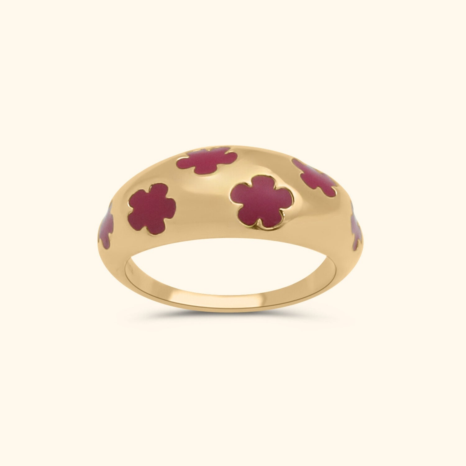 Pink Flower Dome ring | Vergulden ring voor dames met roze bloemen