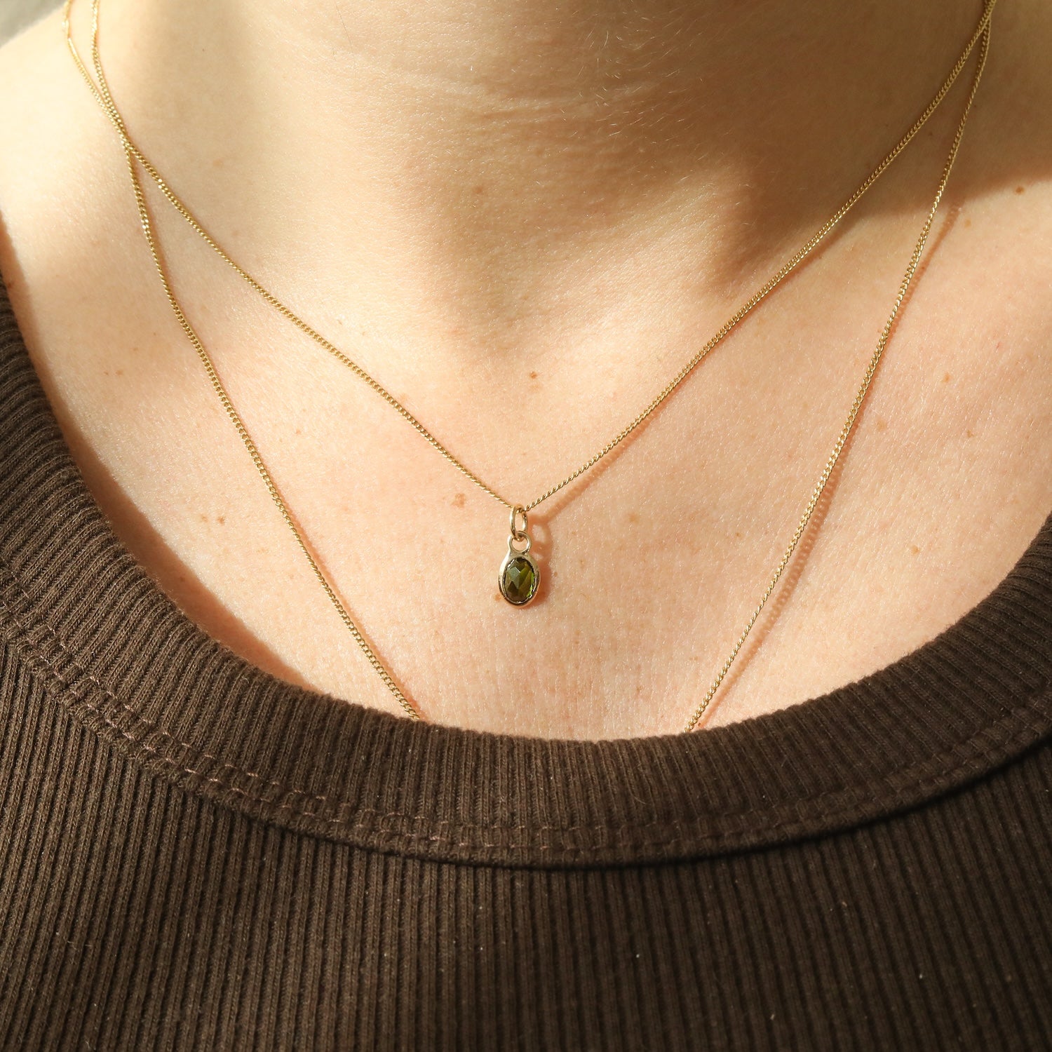 Green Tourmaline Pendant | 14K Gold