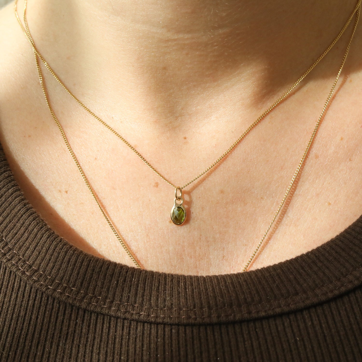 Green Tourmaline Pendant | 14K Gold