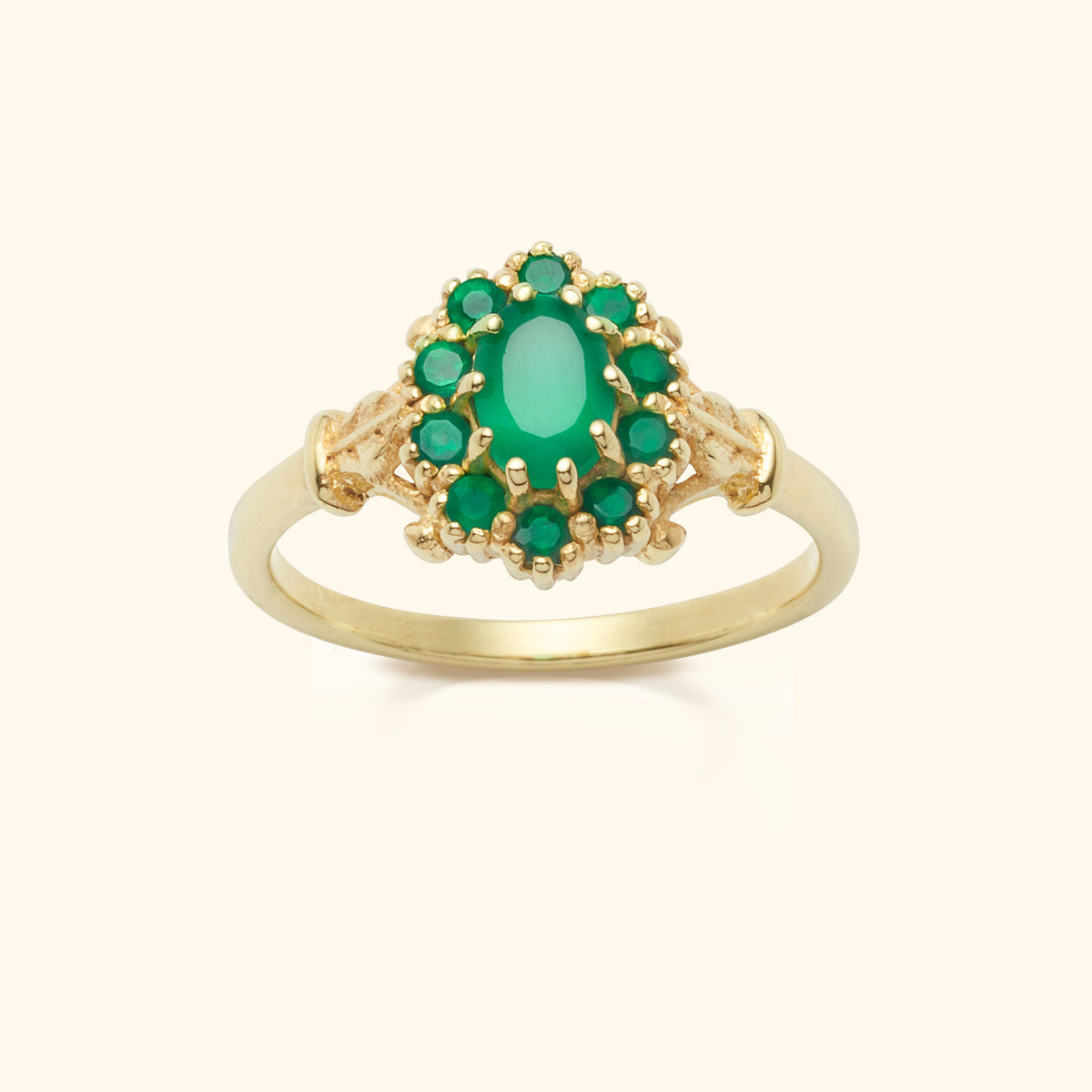 Gold plated ring met groene onyx bloem