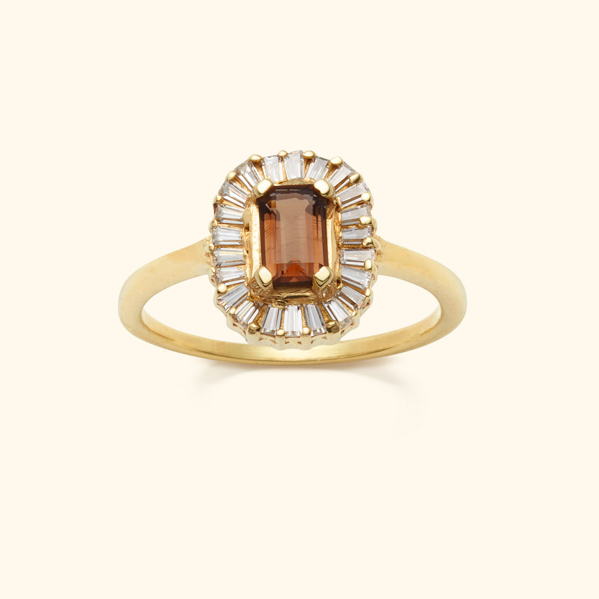Smoky Baguette ring gold plated