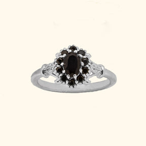 Vintage Onyx Flower ring silver