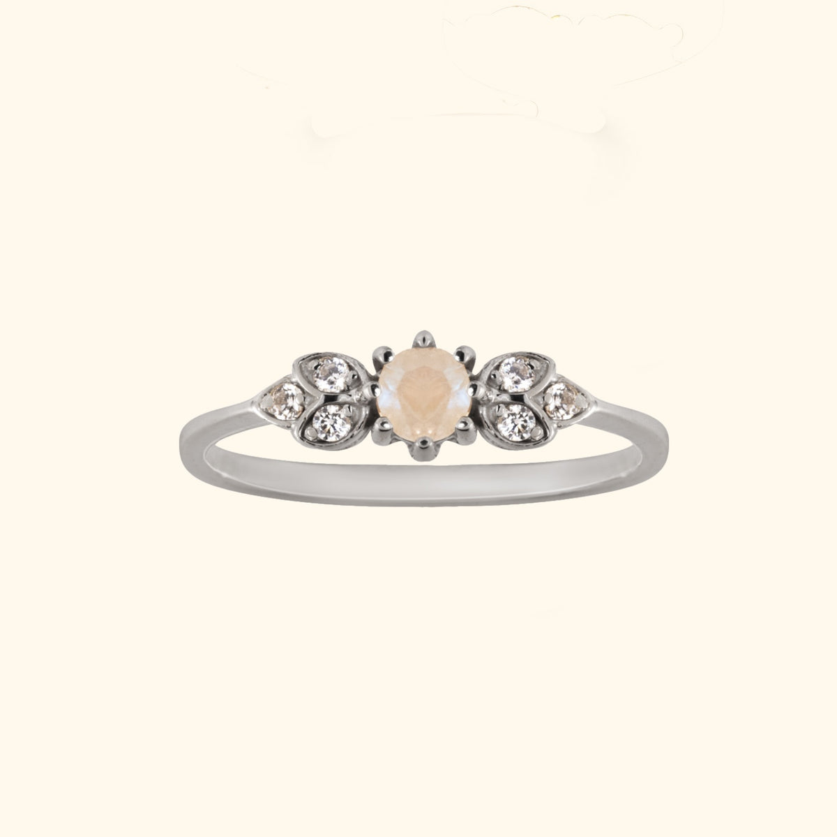 Vintage Moonstone Flower ring silver